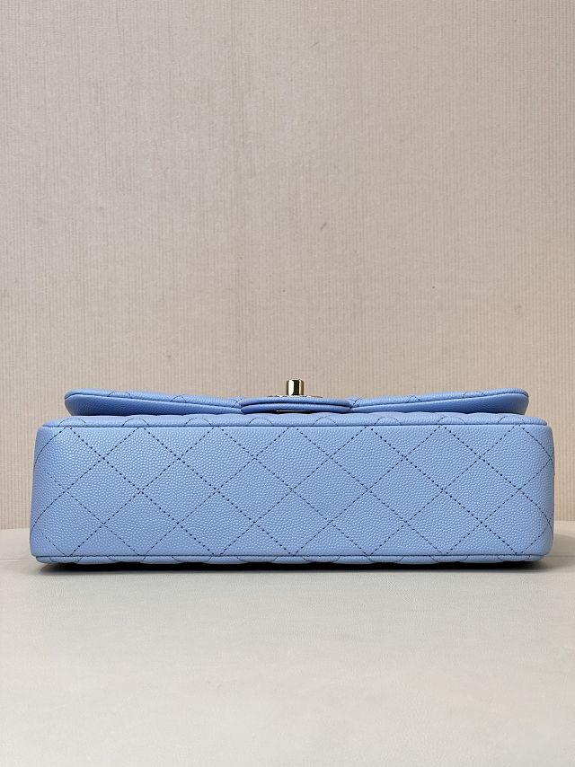 CC original grained calfskin medium flap bag A01112 sky blue