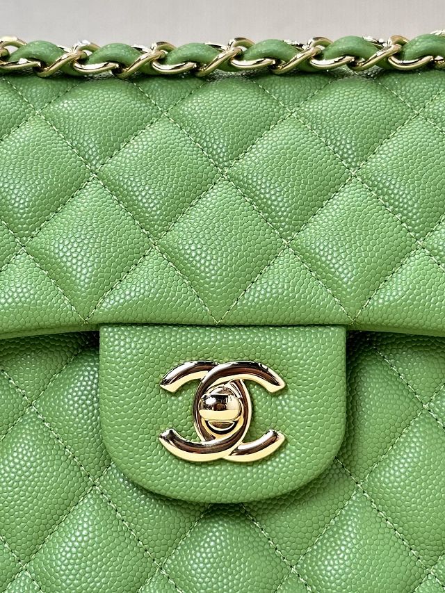 CC original grained calfskin small flap bag A01113 green