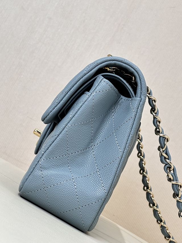 CC original grained calfskin small flap bag A01113 light blue