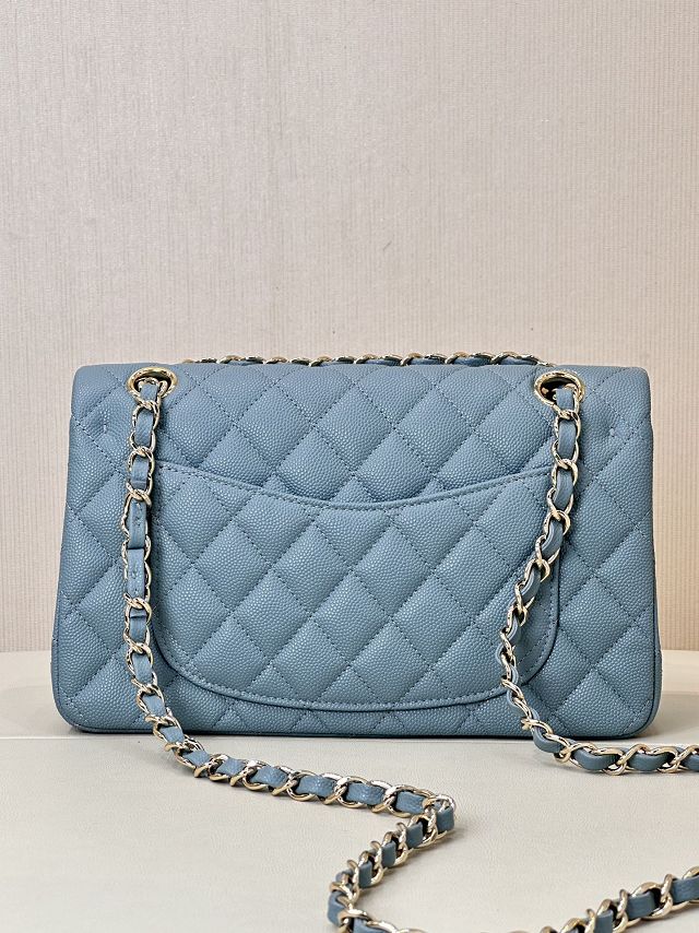 CC original grained calfskin small flap bag A01113 light blue