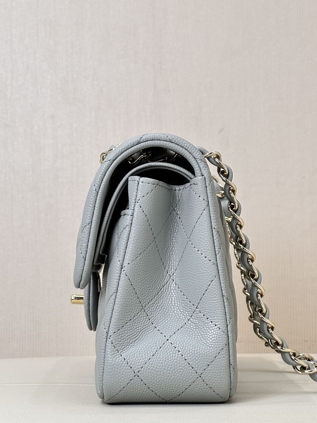 CC original grained calfskin small flap bag A01113 light grey