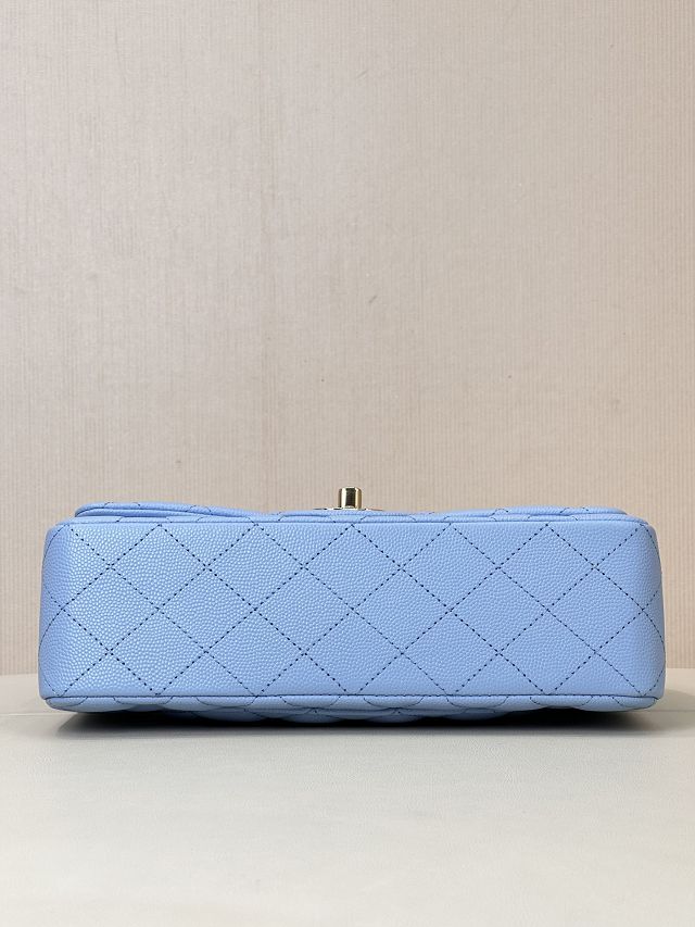 CC original grained calfskin small flap bag A01113 sky blue