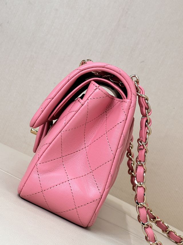 CC original lambskin small flap bag A01113 rose red