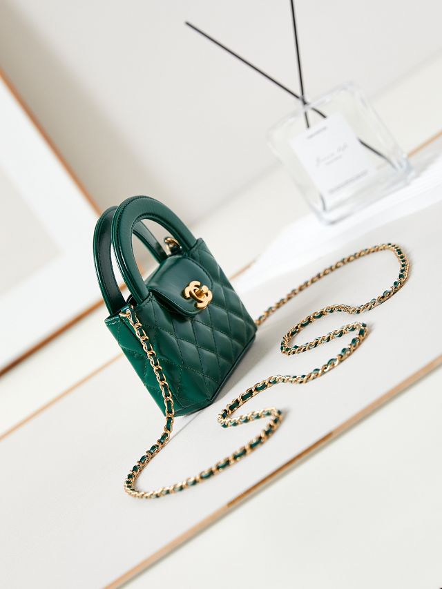 CC original calfskin clutch with chain AP3435 green