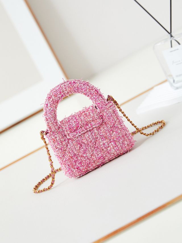 CC original tweed clutch with chain AP3435 pink