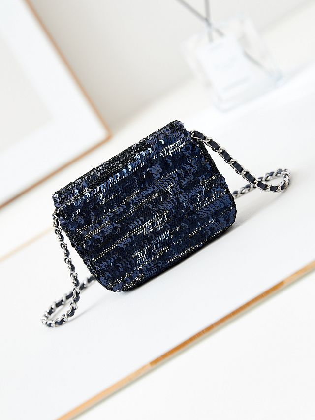 CC original sequins mini flap bag AS3268 navy blue