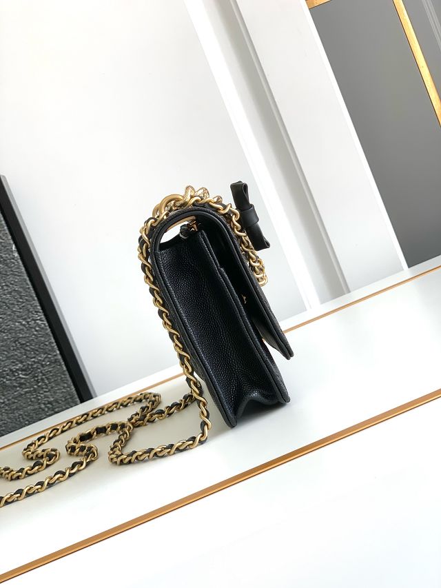 CC original grained calfskin wallet on chain AP6465 black