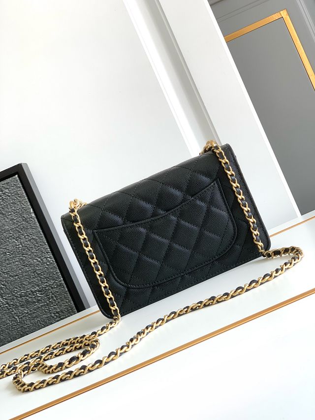 CC original grained calfskin wallet on chain AP6465 black