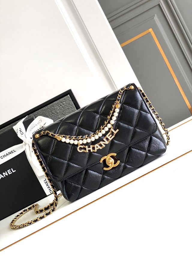 2024 CC original lambskin small flap bag AS4986 black