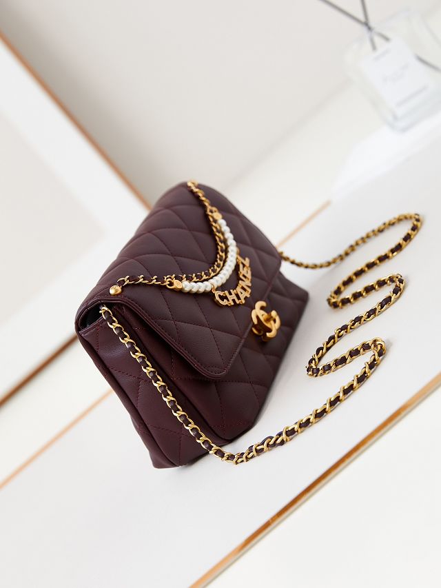 2024 CC original lambskin small flap bag AS4986 bordeaux