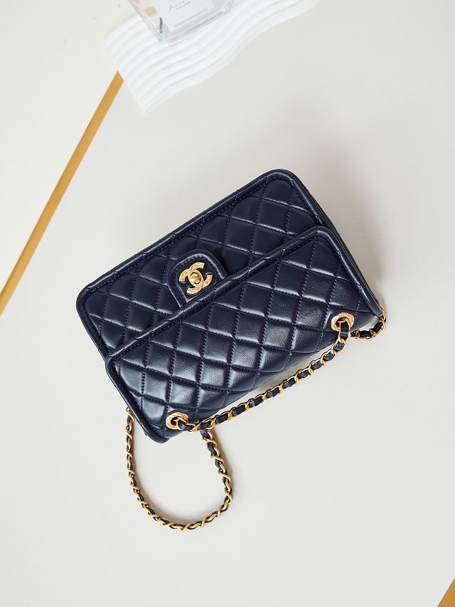 2024 CC original calfskin flap bag AS4686 navy blue