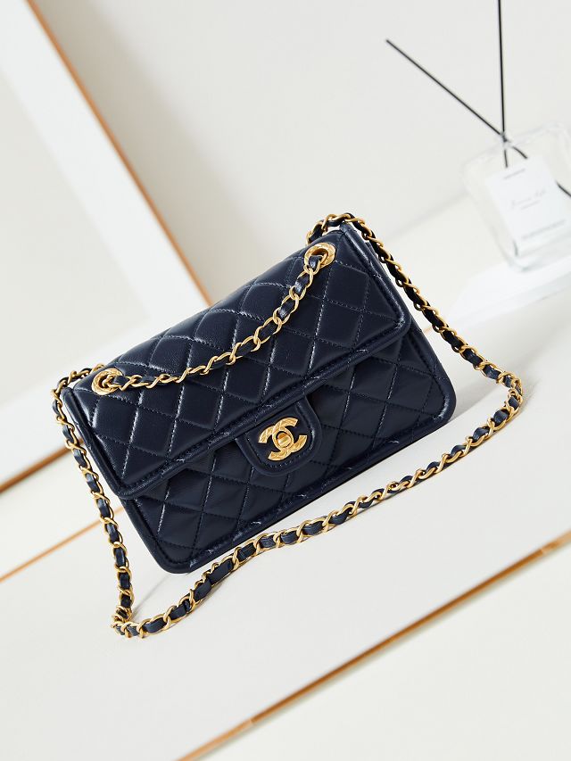 2024 CC original calfskin small  flap bag AS4687 navy blue