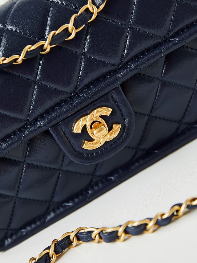 2024 CC original calfskin small  flap bag AS4687 navy blue