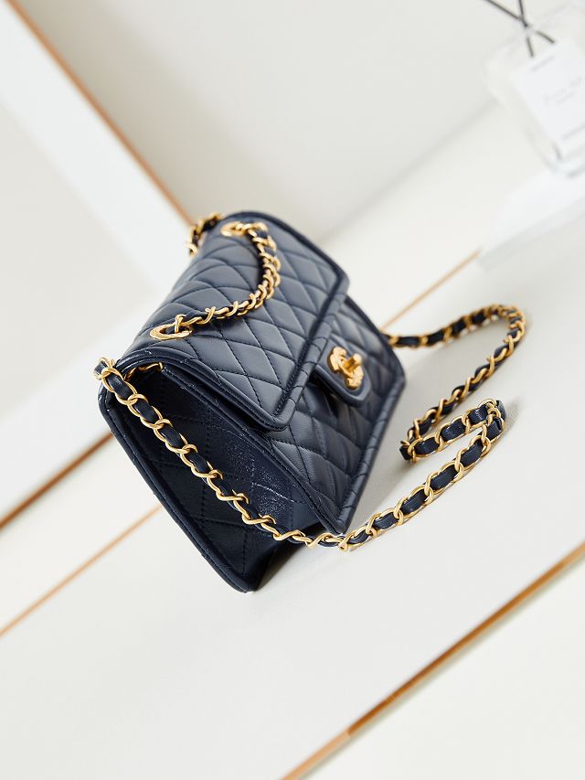 2024 CC original calfskin small  flap bag AS4687 navy blue