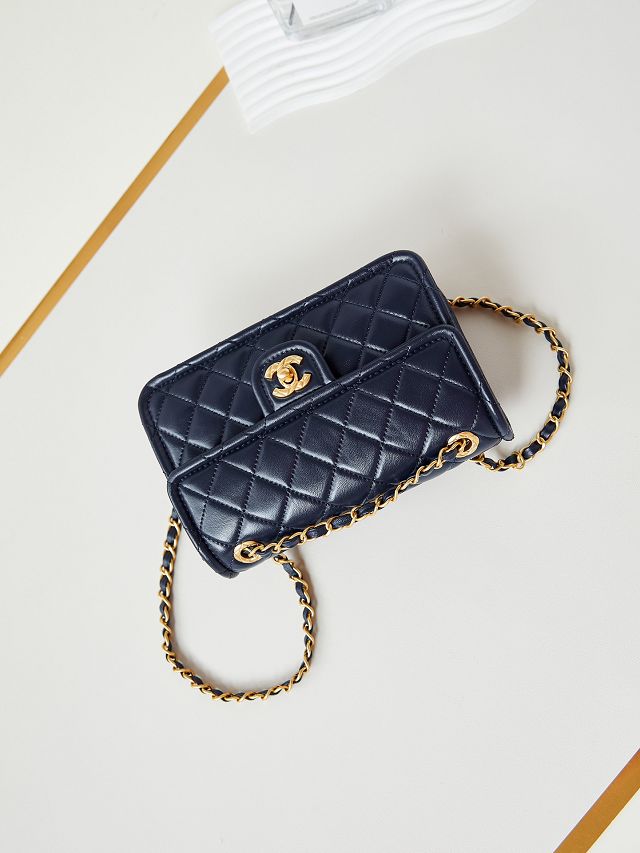 2024 CC original calfskin small  flap bag AS4687 navy blue