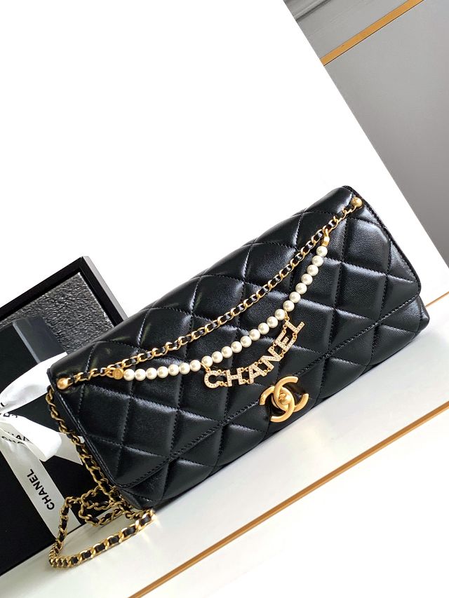 CC original lambskin clutch with chain AP5001 black