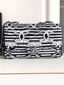 CC original sequins medium flap bag A01112 black&white