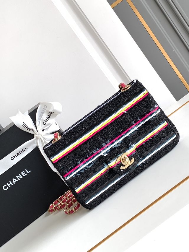 CC original sequins mini flap bag A69900 black