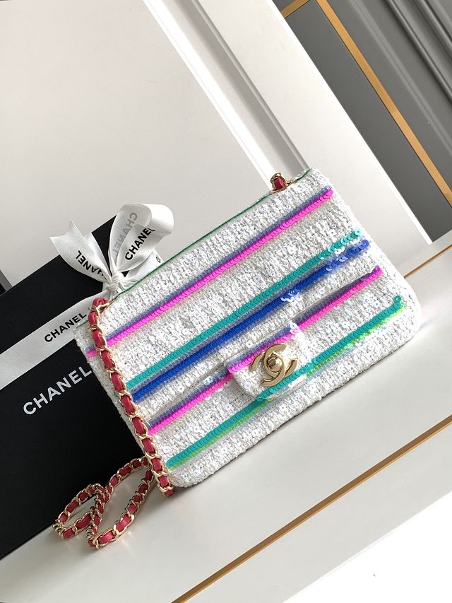 CC original sequins mini flap bag A69900 white