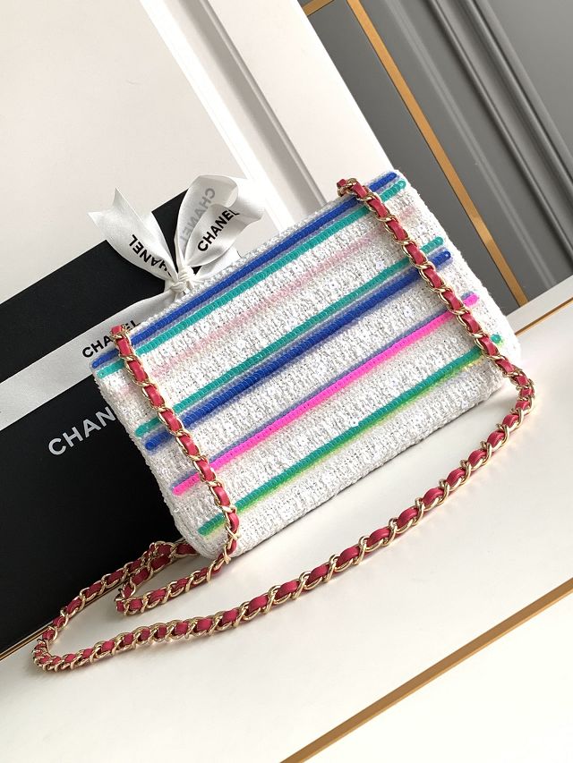 CC original sequins mini flap bag A69900 white