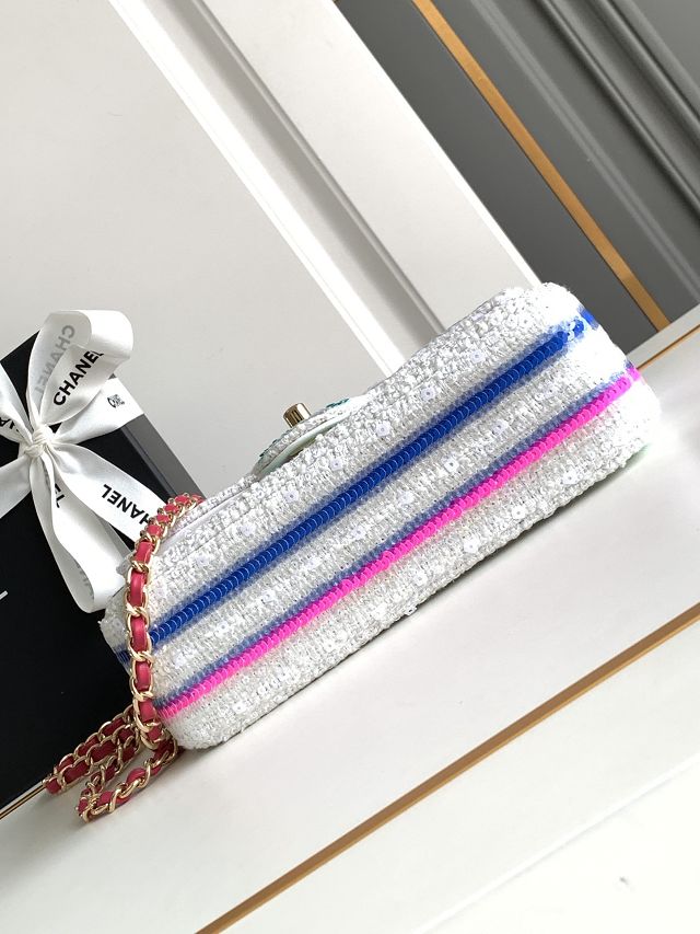 CC original sequins mini flap bag A69900 white