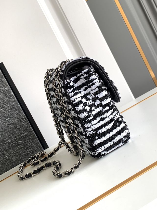 CC original sequins mini flap bag AS4561 black&white