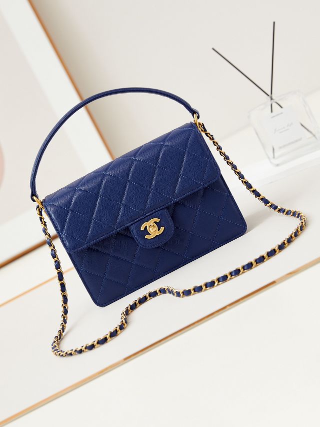 2024 CC original grained calfskin medium flap bag AS4039 blue