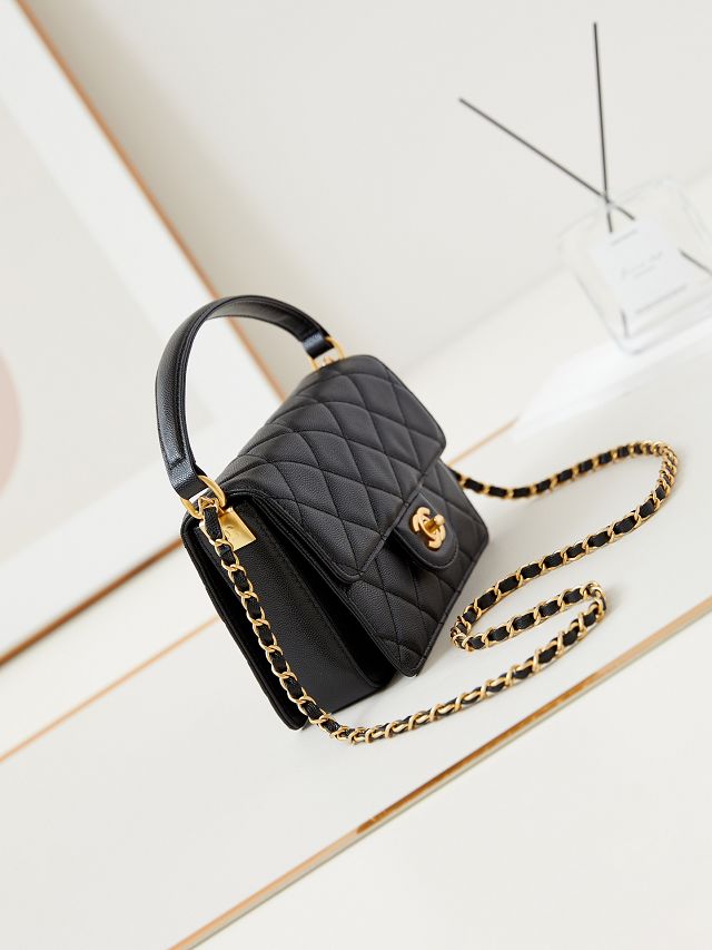 2024 CC original grained calfskin small flap bag AS4038 black