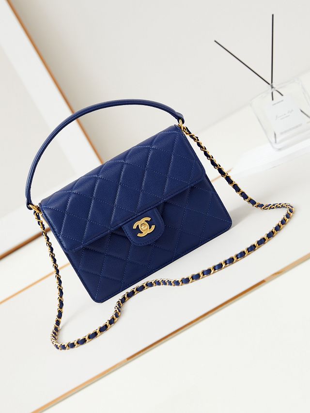 2024 CC original grained calfskin small flap bag AS4038 blue