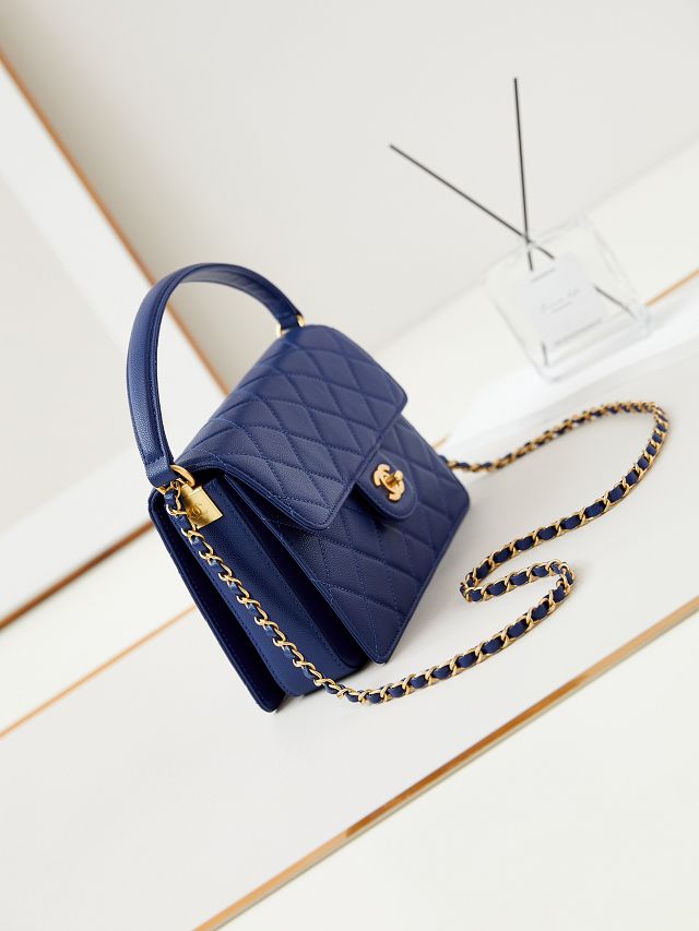 2024 CC original grained calfskin small flap bag AS4038 blue