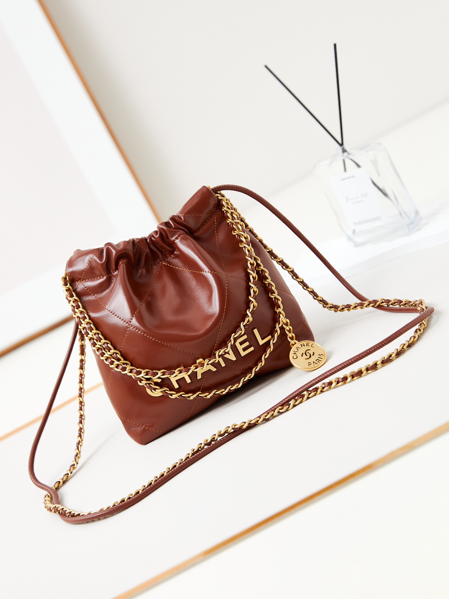 2024 CC original calfskin 22 mini handbag AS3980 brown