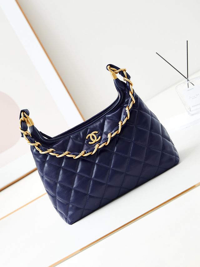 2024 CC original lambskin medium hobo handbag AS4923 navy blue