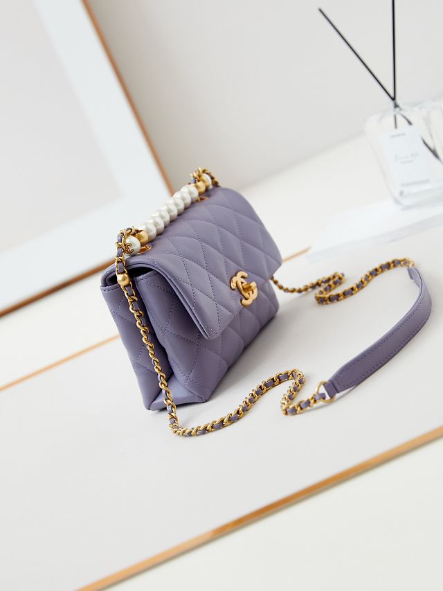 2024 CC original lambskin mini top handle flap bag AS5001 light purple