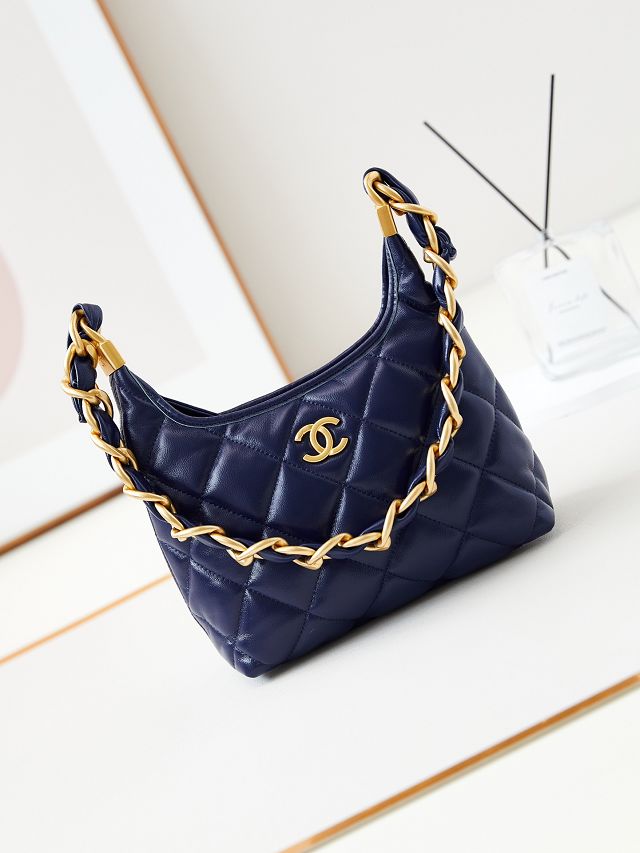 2024 CC original lambskin small hobo handbag AS4922 navy blue