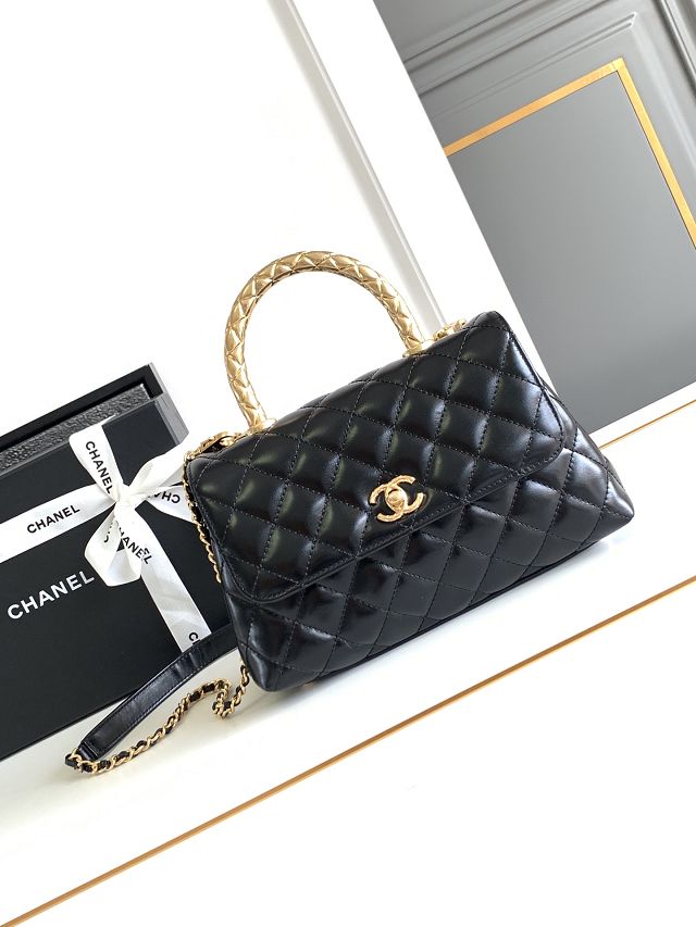 CC original calfskin small coco handle bag A92990 black