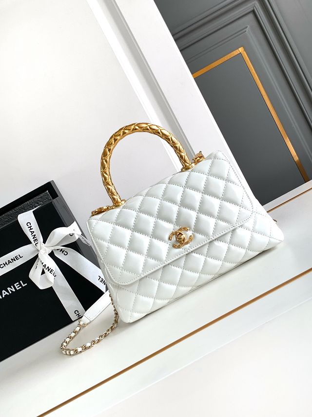 CC original calfskin small coco handle bag A92990 white