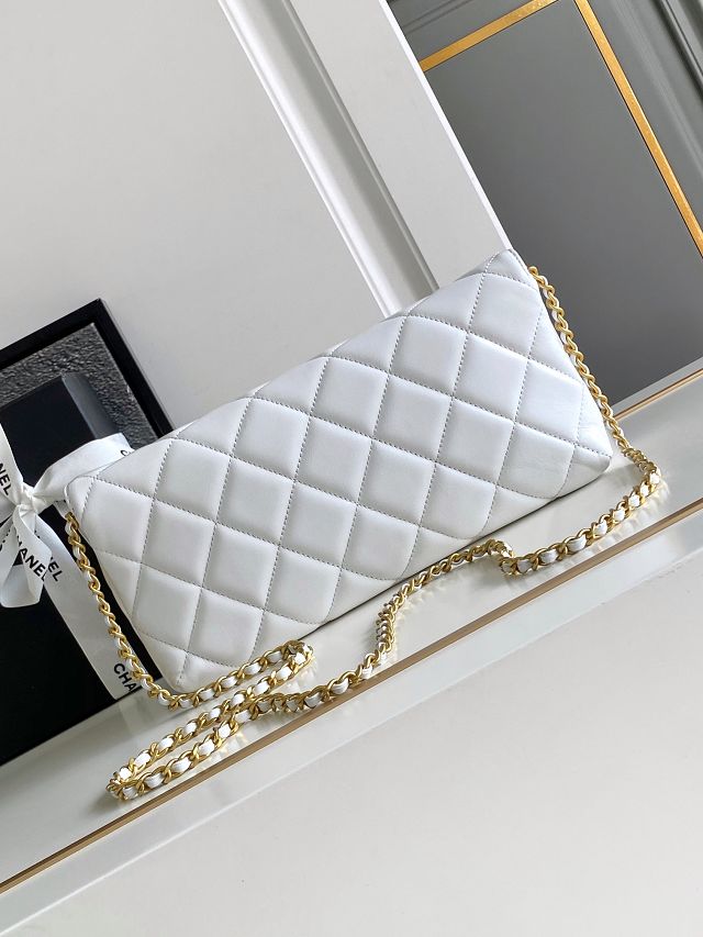 CC original lambskin clutch with chain AP5001 white