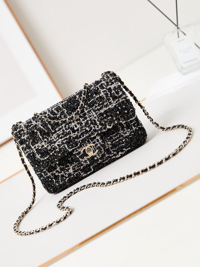 CC original sequins mini flap bag AS3269 black