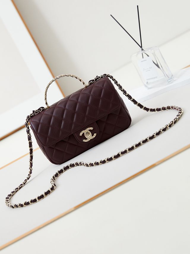 2024 CC original lambskin mini top handle bag AS4924 bordeaux