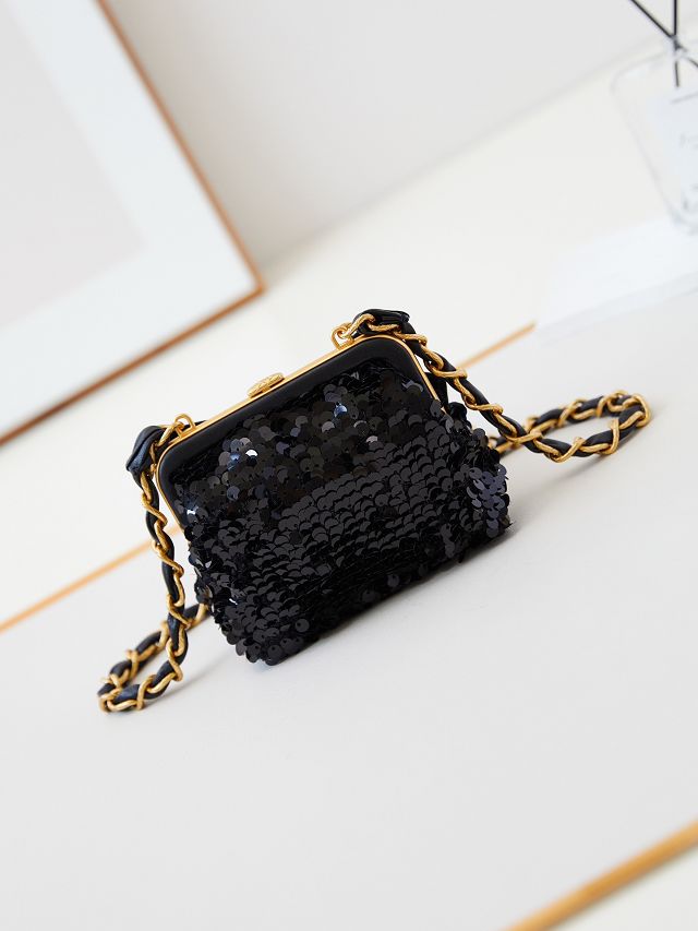 CC original sequins clutch with chain AP4028 black