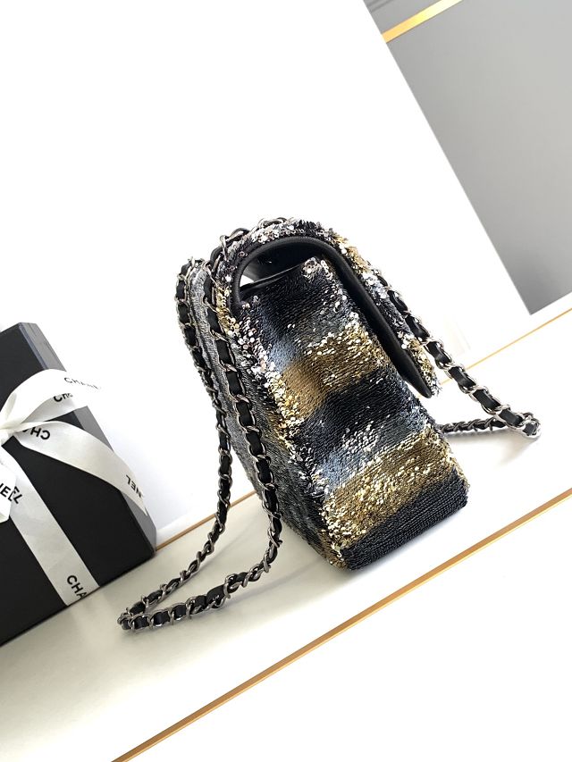 CC original sequins medium flap bag A01112 black&gold