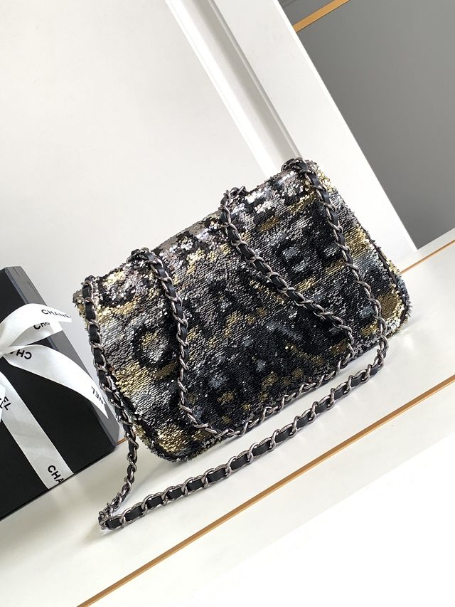 CC original sequins mini flap bag A69900 black&gold