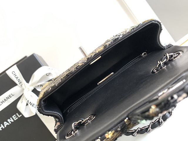 CC original sequins mini flap bag A69900 black&gold