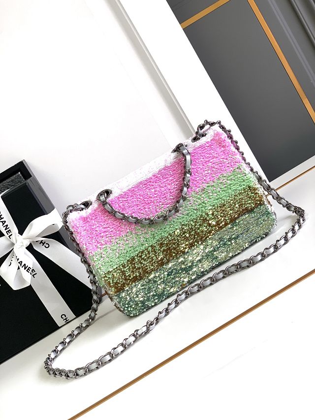 CC original sequins mini flap bag AS2090 pink&green