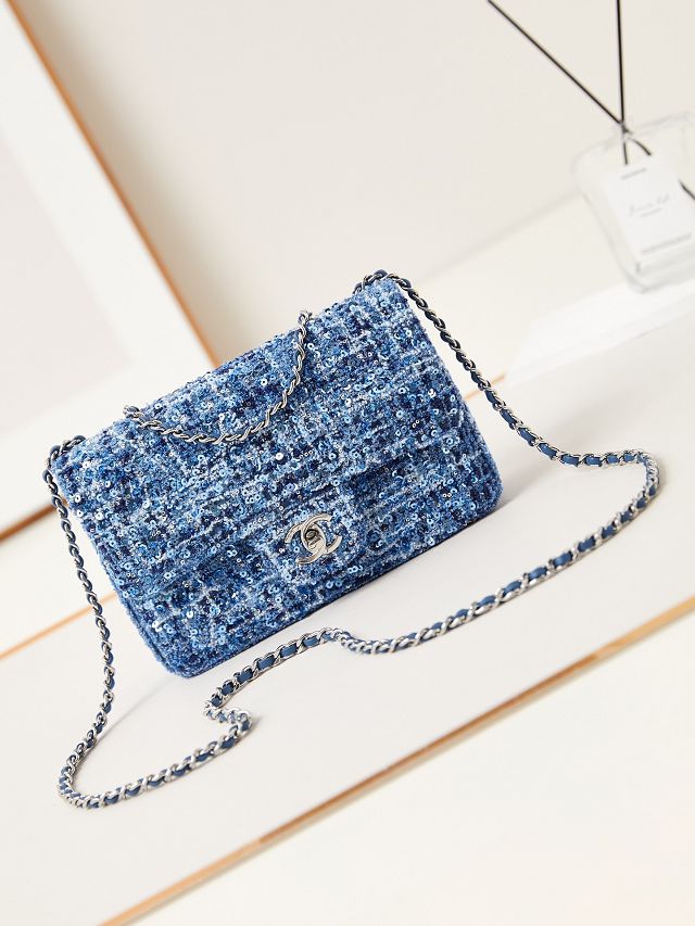 CC original sequins mini flap bag AS3269 blue