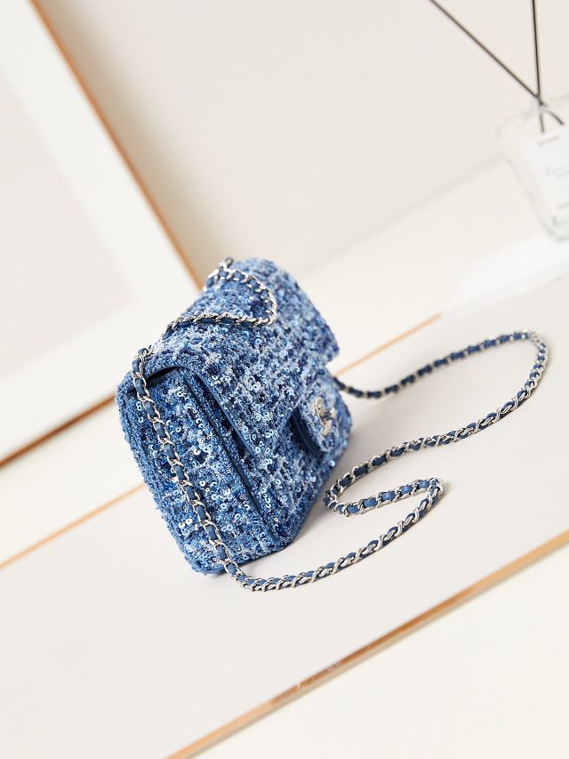 CC original sequins mini flap bag AS3269 blue