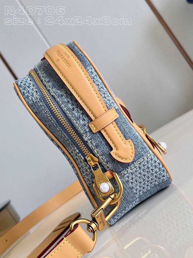 Louis vuitton original denim chess messenger bag N40706 blue