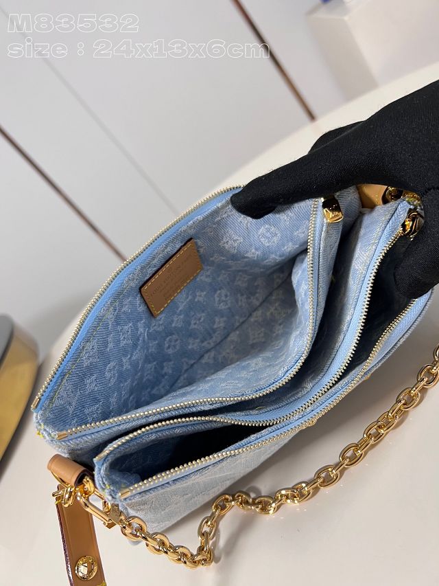 Louis vuitton original denim liv pochette M83532 light blue