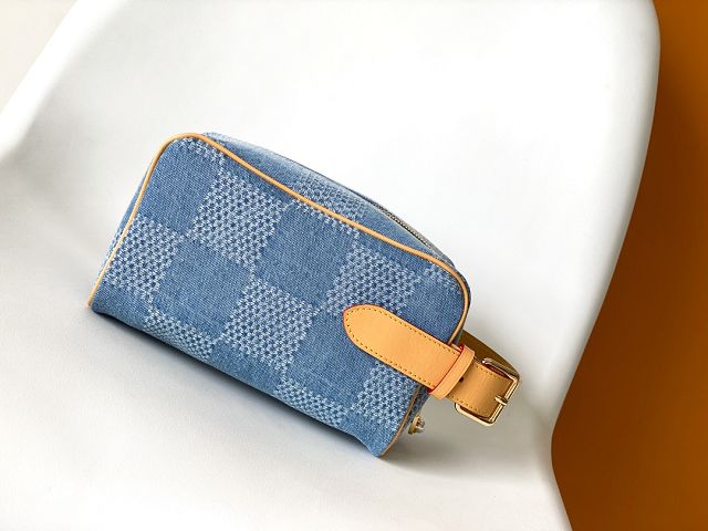 Louis vuitton original denim locker dopp kit N40753 blue