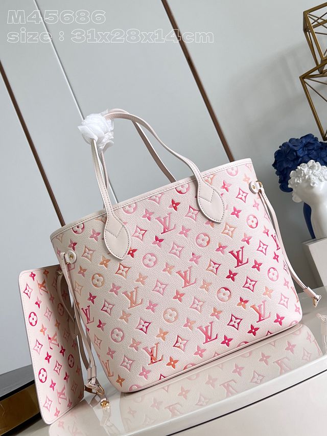 Louis vuitton original calfskin neverfull mm M47080 white&pink